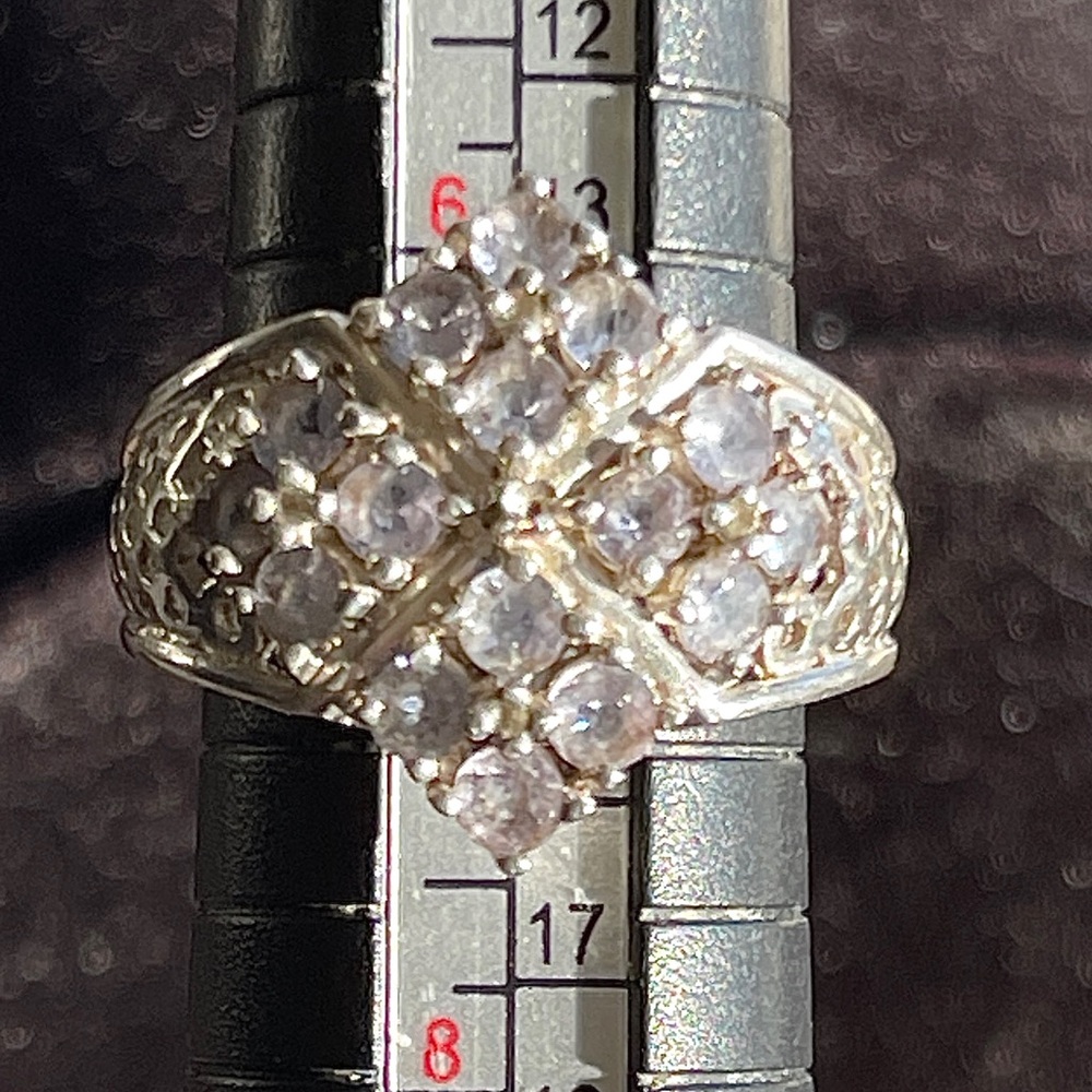 Vintage Tanzanite Cluster Cocktail Ring in 925 Sterling Silver Size 6.75